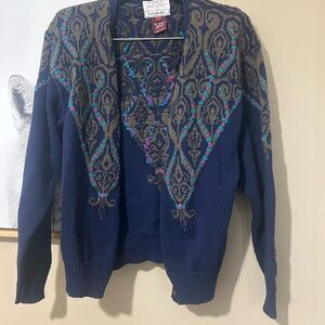 Vintage Susan Bristol Blue and Brown Embroidered Sweater